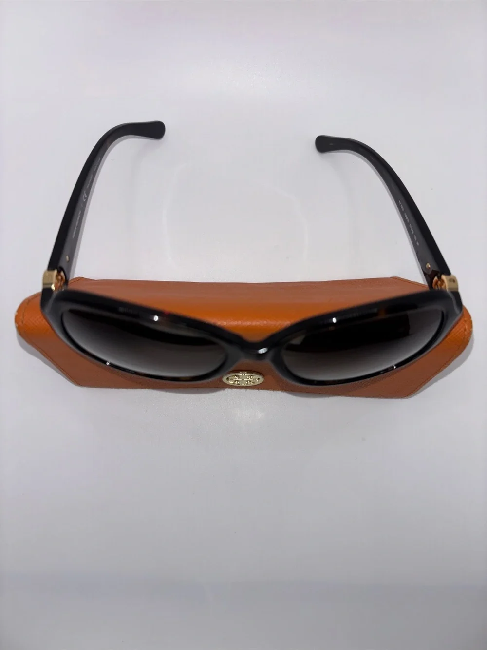 Tory Burch Black Oversized Tortoise Sunglasses with Orange Logo Case